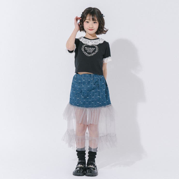 【綿100％/吸水速乾】レースフリルフレンチハートプリントクロップドTシャツ | URBAN CHERRY | 詳細画像74 