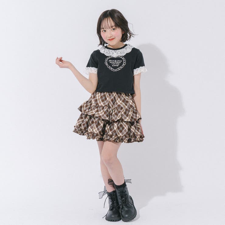 【綿100％/吸水速乾】レースフリルフレンチハートプリントクロップドTシャツ | URBAN CHERRY | 詳細画像77 