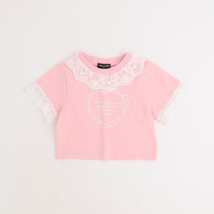 【綿100％/吸水速乾】レースフリルフレンチハートプリントクロップドTシャツ | URBAN CHERRY | 詳細画像8 