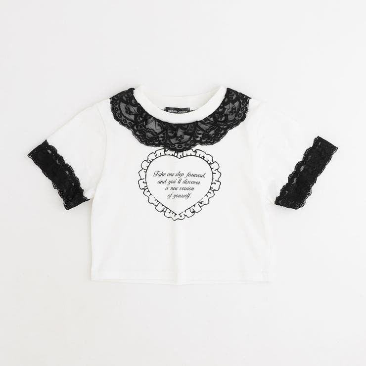 【綿100％/吸水速乾】レースフリルフレンチハートプリントクロップドTシャツ | URBAN CHERRY | 詳細画像9 