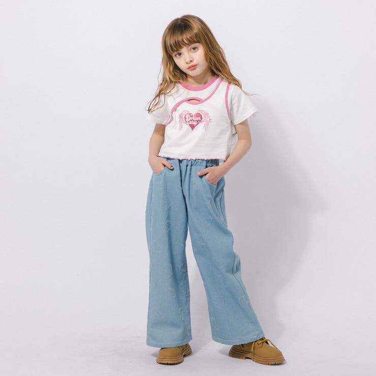 【綿100％/吸水速乾】ハートエンジェルラメプリントカットクロップドTシャツ | URBAN CHERRY | 詳細画像13 