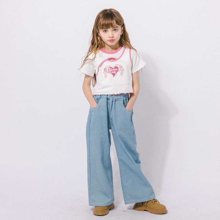 【綿100％/吸水速乾】ハートエンジェルラメプリントカットクロップドTシャツ | URBAN CHERRY | 詳細画像14 