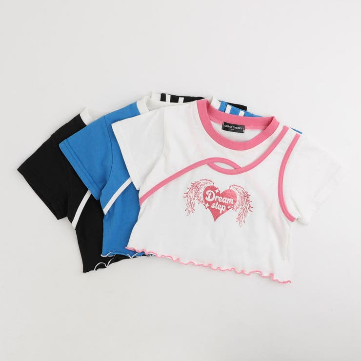 【綿100％/吸水速乾】ハートエンジェルラメプリントカットクロップドTシャツ | URBAN CHERRY | 詳細画像2 