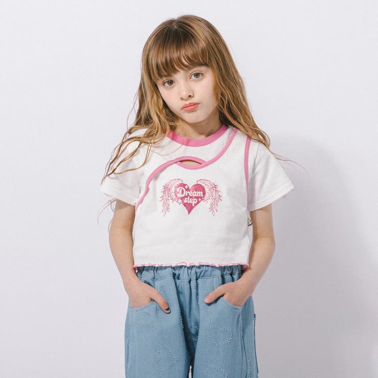 【綿100％/吸水速乾】ハートエンジェルラメプリントカットクロップドTシャツ | URBAN CHERRY | 詳細画像3 