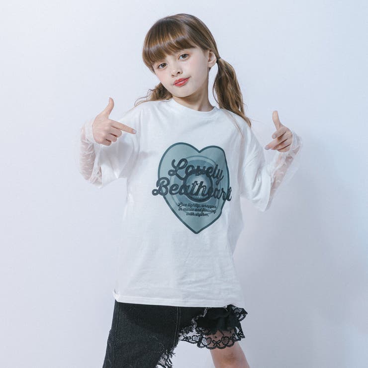 ハートレコードプリントチュールドッキングTシャツ | URBAN CHERRY | 詳細画像11 