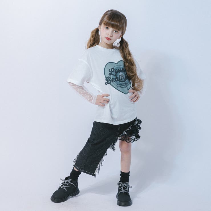 ハートレコードプリントチュールドッキングTシャツ | URBAN CHERRY | 詳細画像12 