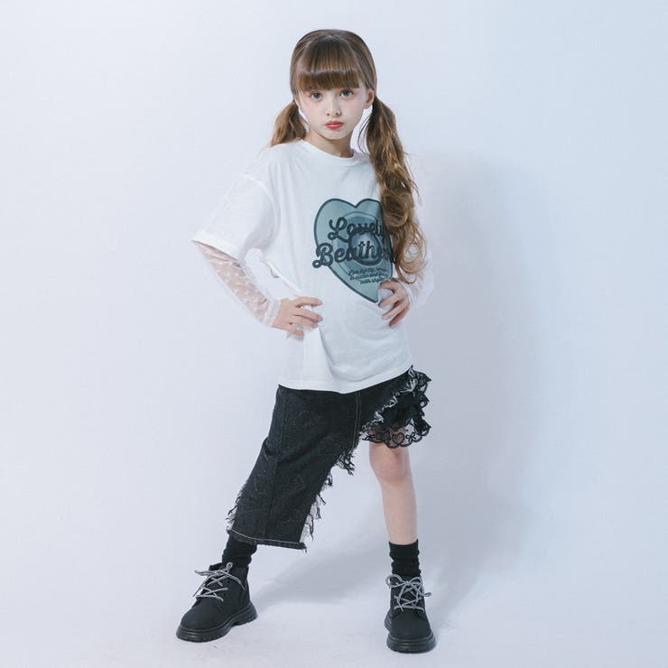 ハートレコードプリントチュールドッキングTシャツ | URBAN CHERRY | 詳細画像13 