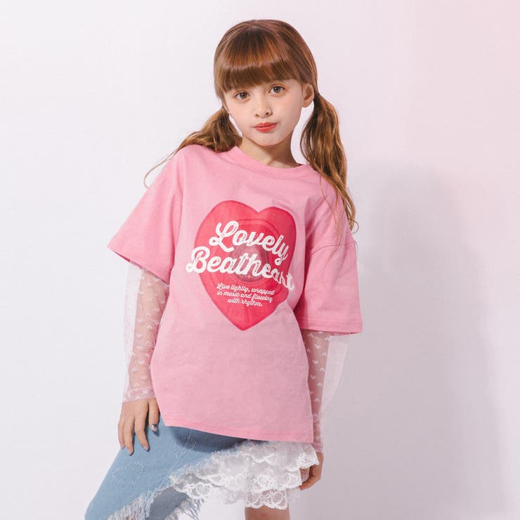 ハートレコードプリントチュールドッキングTシャツ | URBAN CHERRY | 詳細画像15 
