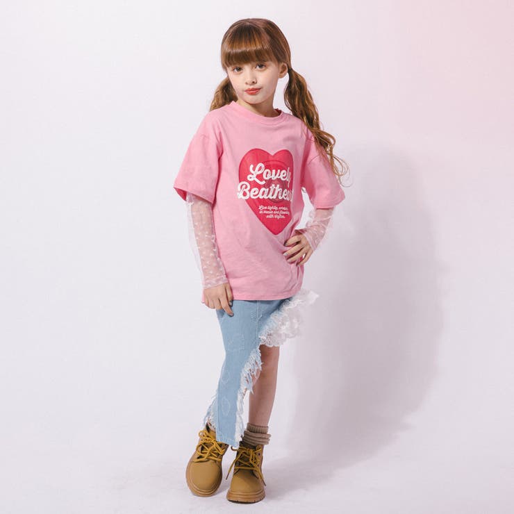 ハートレコードプリントチュールドッキングTシャツ | URBAN CHERRY | 詳細画像17 