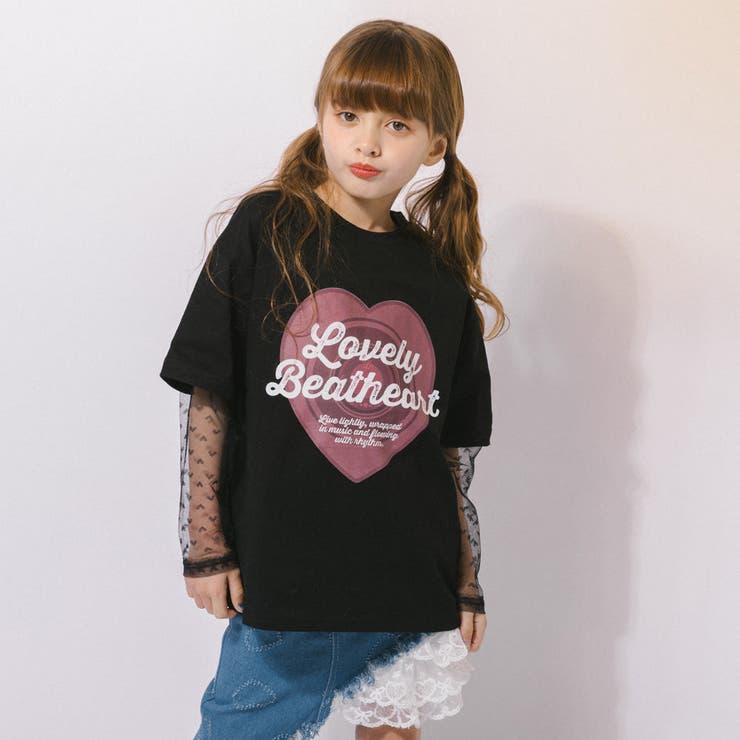 ハートレコードプリントチュールドッキングTシャツ | URBAN CHERRY | 詳細画像19 