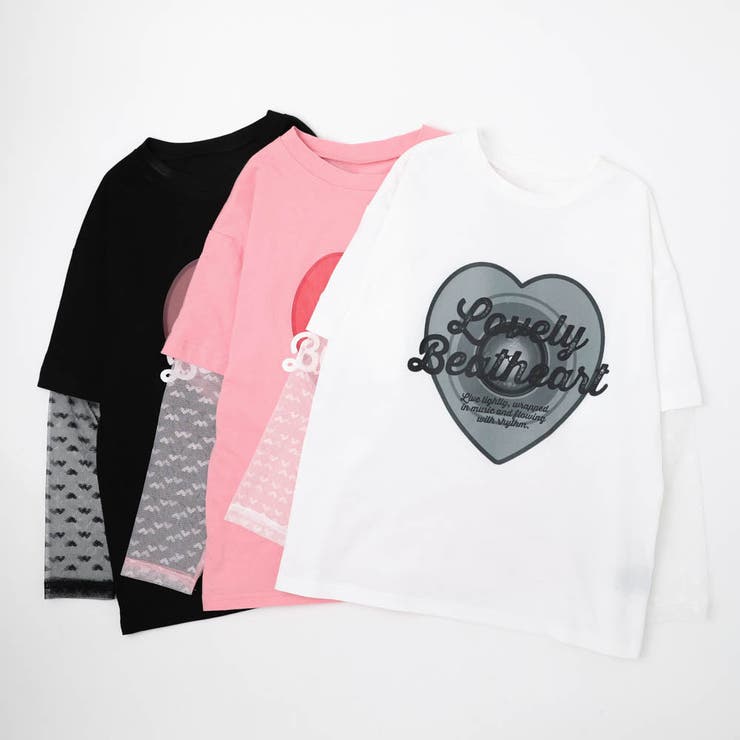 ハートレコードプリントチュールドッキングTシャツ | URBAN CHERRY | 詳細画像2 