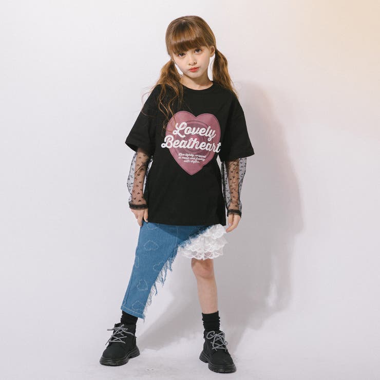 ハートレコードプリントチュールドッキングTシャツ | URBAN CHERRY | 詳細画像22 
