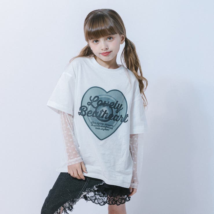 ハートレコードプリントチュールドッキングTシャツ | URBAN CHERRY | 詳細画像3 