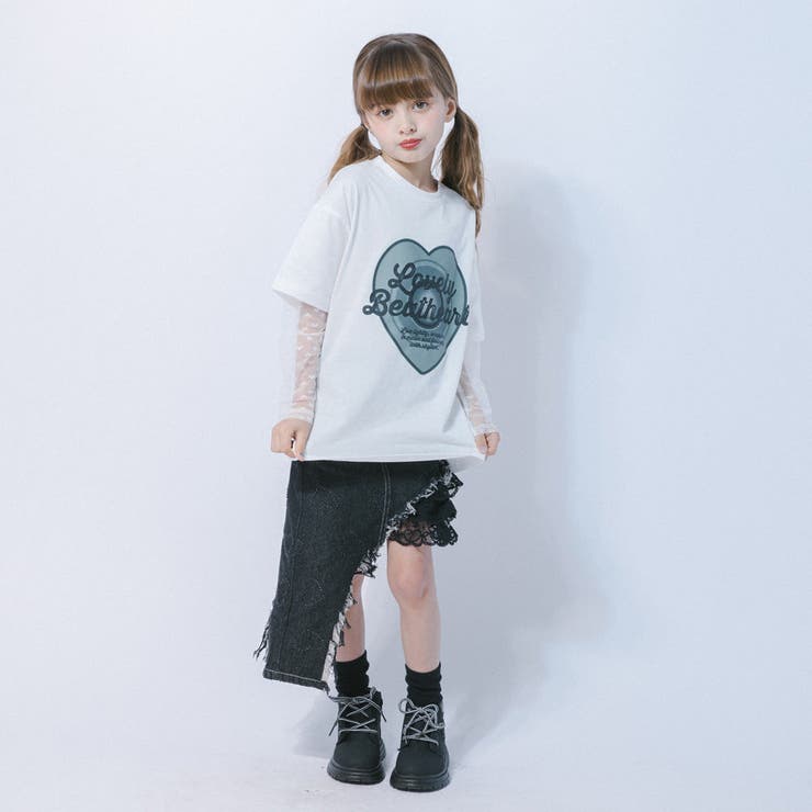ハートレコードプリントチュールドッキングTシャツ | URBAN CHERRY | 詳細画像37 