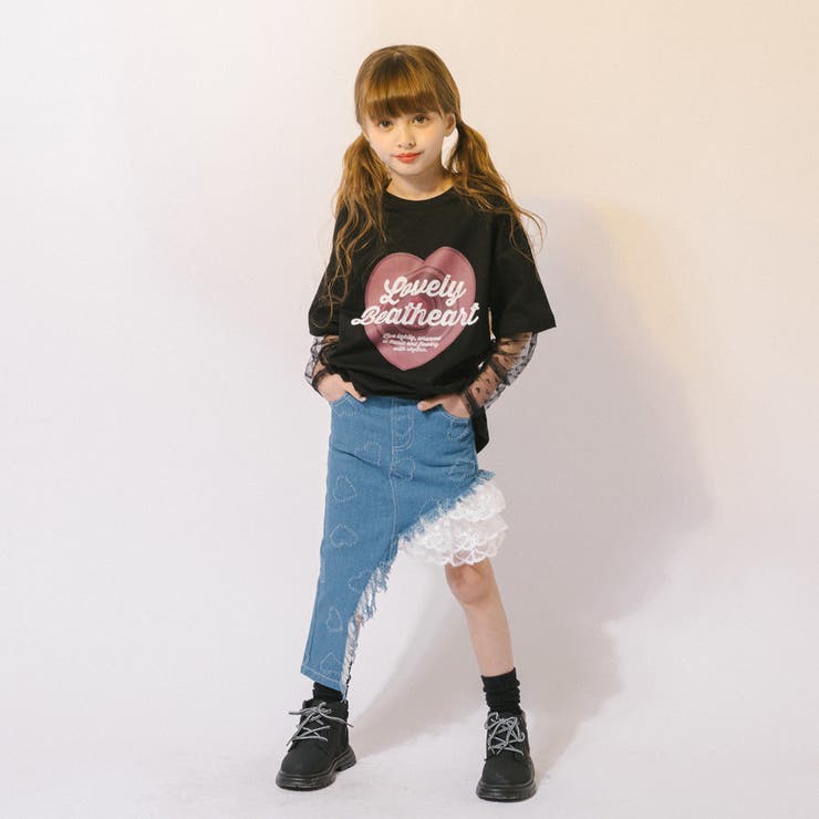ハートレコードプリントチュールドッキングTシャツ | URBAN CHERRY | 詳細画像48 