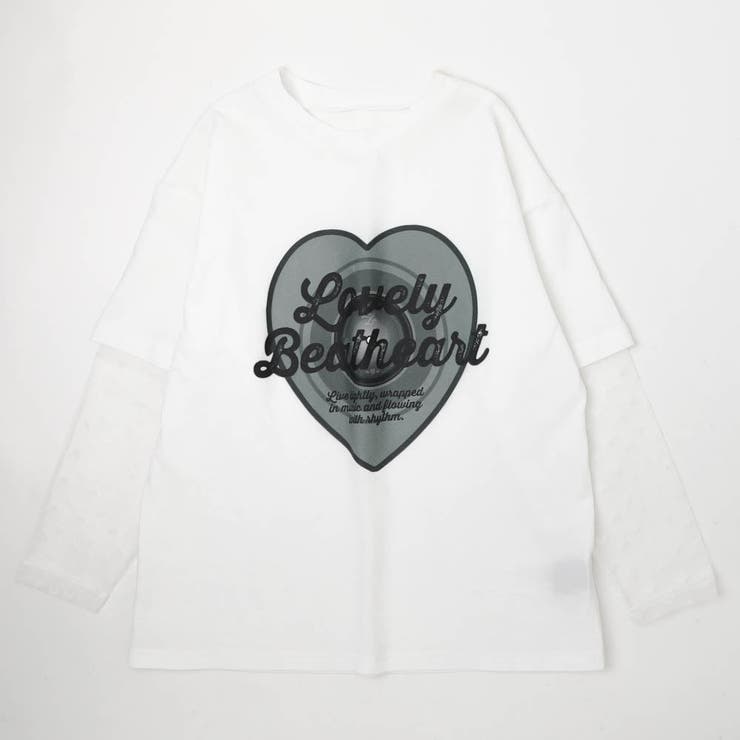 ハートレコードプリントチュールドッキングTシャツ | URBAN CHERRY | 詳細画像5 