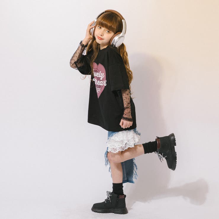 ハートレコードプリントチュールドッキングTシャツ | URBAN CHERRY | 詳細画像50 