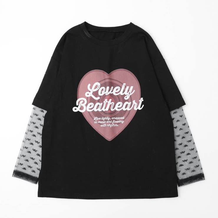 ハートレコードプリントチュールドッキングTシャツ | URBAN CHERRY | 詳細画像7 