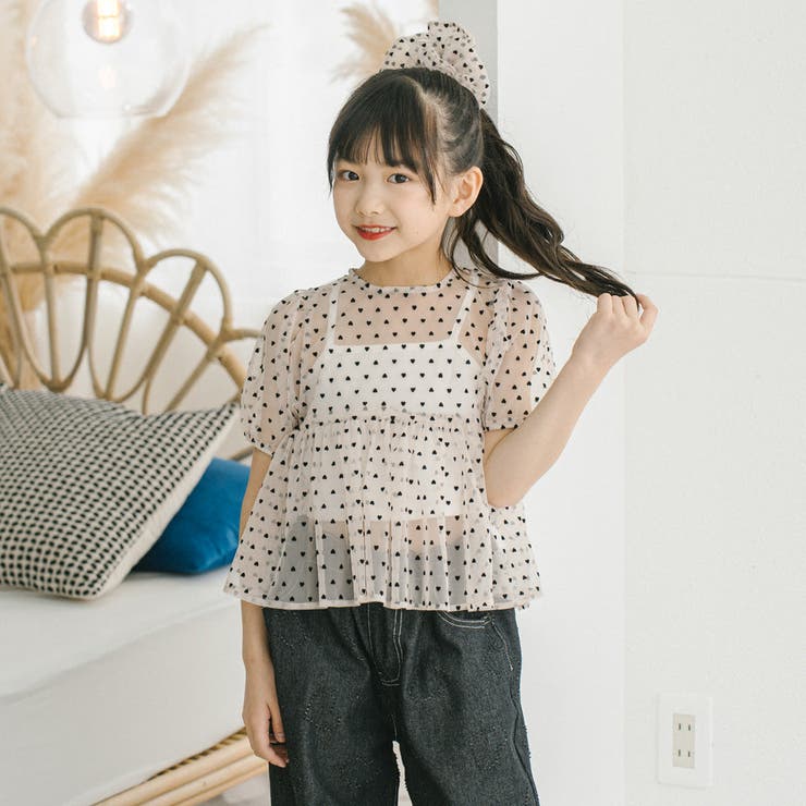 【シュシュ付き】ハートドットシアーパフスリーブペプラムトップス | URBAN CHERRY | 詳細画像11 