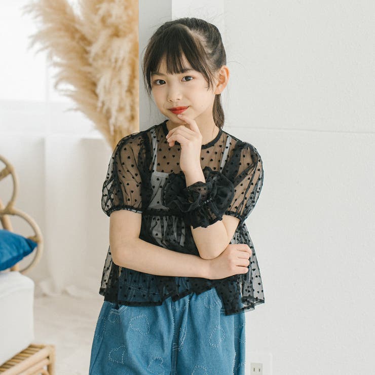 【シュシュ付き】ハートドットシアーパフスリーブペプラムトップス | URBAN CHERRY | 詳細画像15 