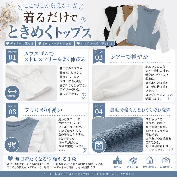 ドッキングデザインフリル裏毛トップス | URBAN CHERRY | 詳細画像2 