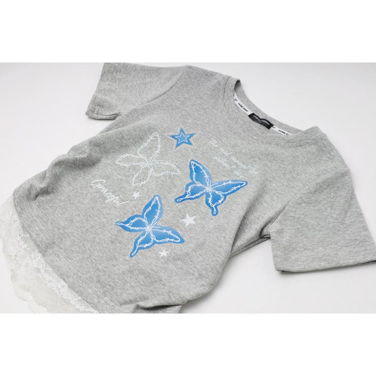 レースフリルバタフライロゴプリントギャザーTシャツ | URBAN CHERRY | 詳細画像17 