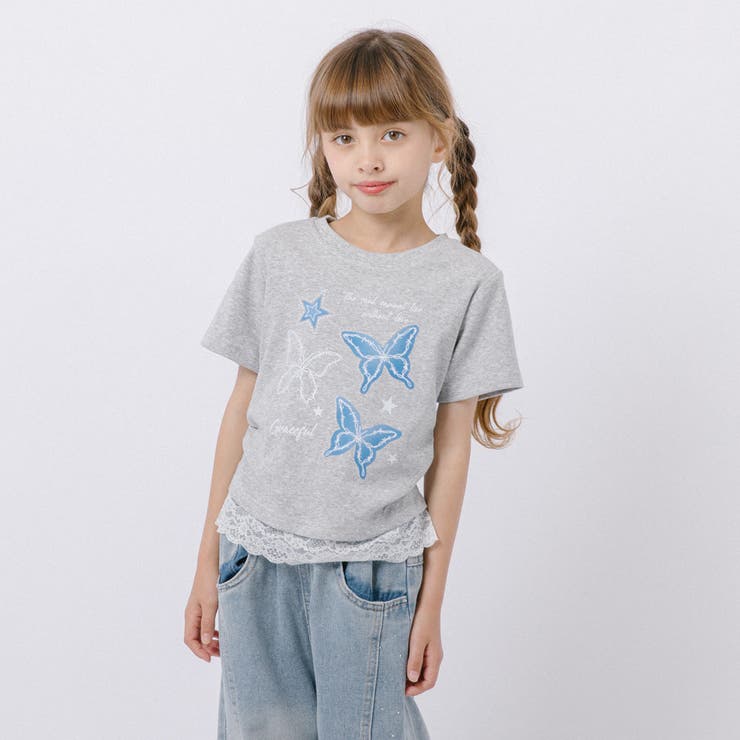 レースフリルバタフライロゴプリントギャザーTシャツ | URBAN CHERRY | 詳細画像3 