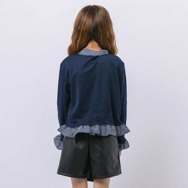チェックシャツドッキングワンポイントリボンデザインリブトップス | URBAN CHERRY | 詳細画像10 