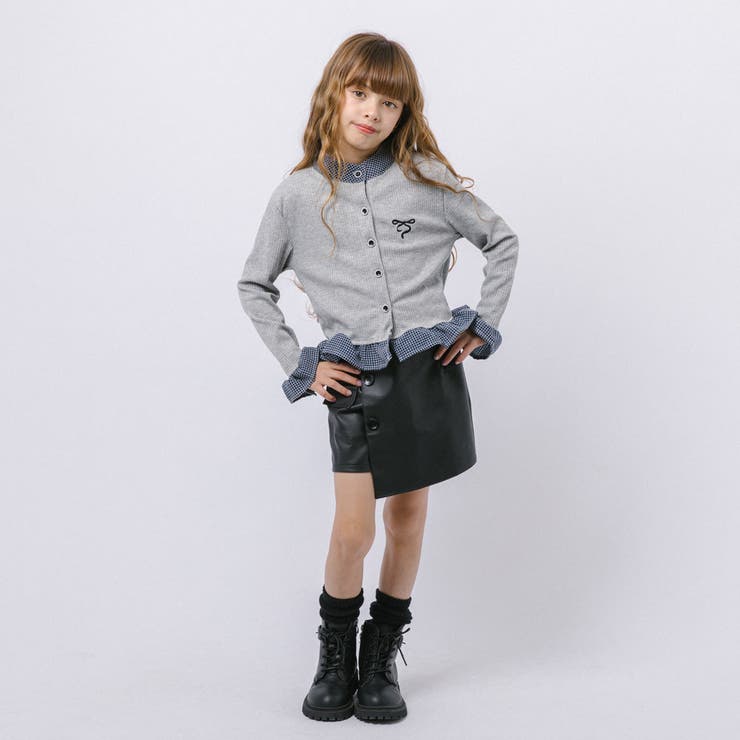 チェックシャツドッキングワンポイントリボンデザインリブトップス | URBAN CHERRY | 詳細画像15 