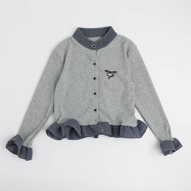 チェックシャツドッキングワンポイントリボンデザインリブトップス | URBAN CHERRY | 詳細画像6 