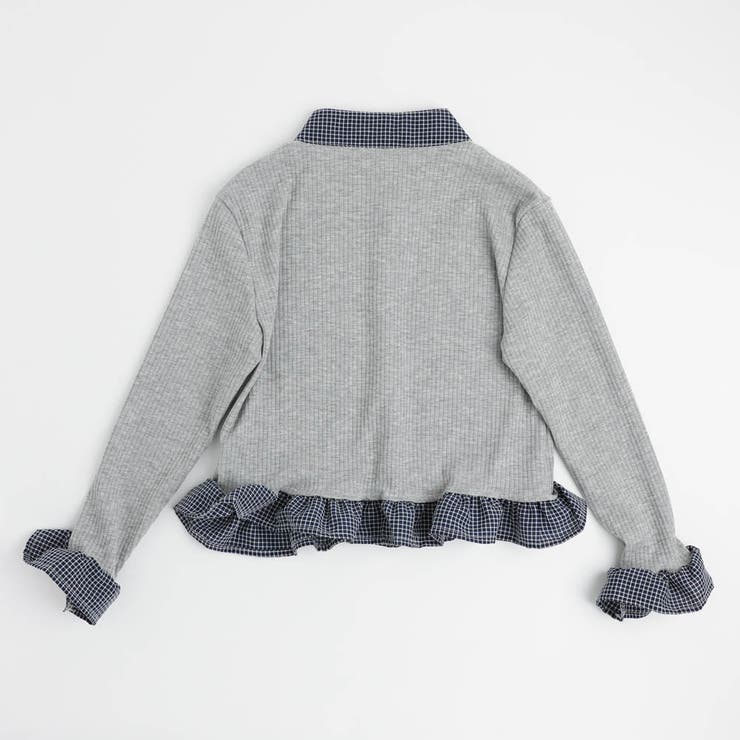 チェックシャツドッキングワンポイントリボンデザインリブトップス | URBAN CHERRY | 詳細画像8 