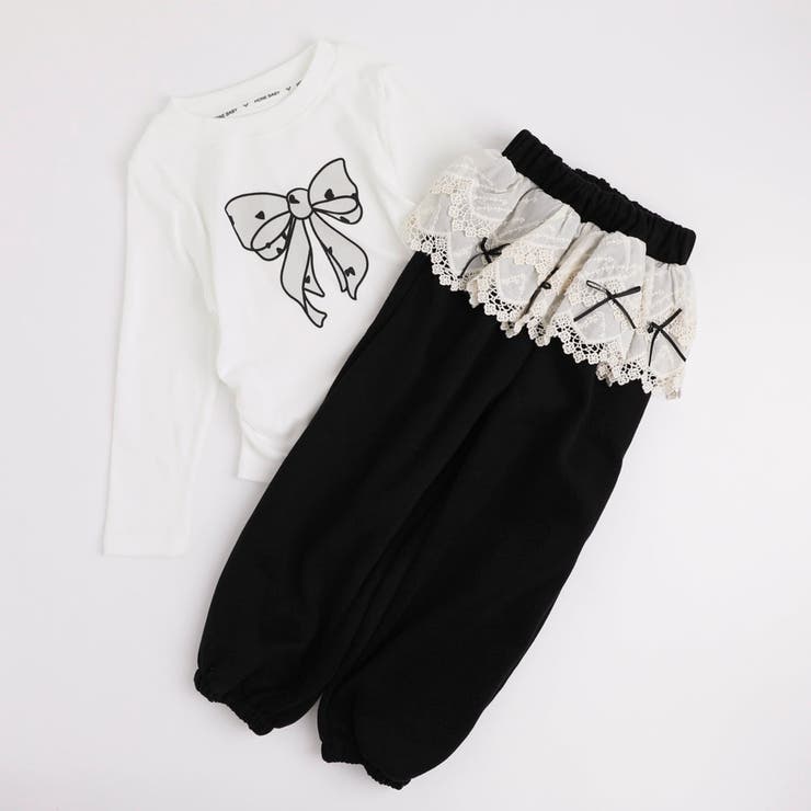 【2点セット】リボンプリントトップス＋フリルスカートドッキングパンツ | URBAN CHERRY | 詳細画像2 