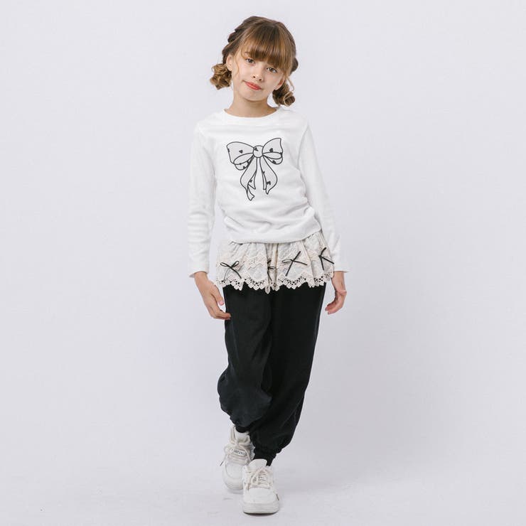 【2点セット】リボンプリントトップス＋フリルスカートドッキングパンツ | URBAN CHERRY | 詳細画像3 