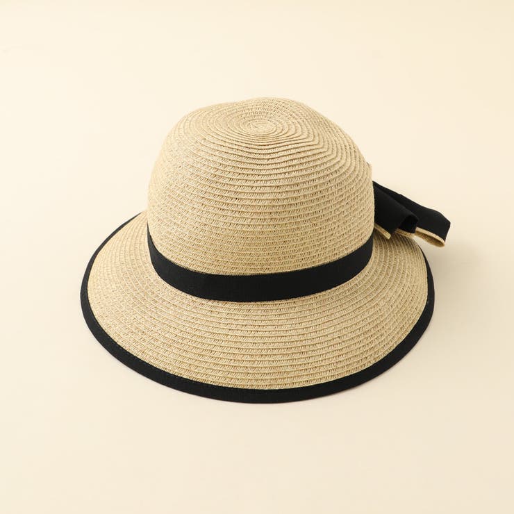 ラインカラーリボンデザインストローハット[品番：VINK0001753