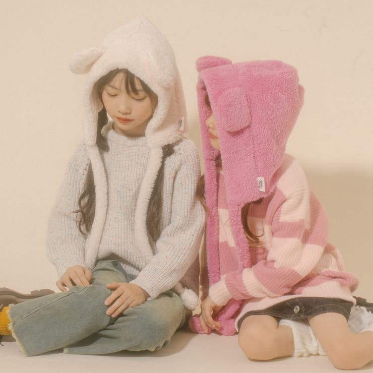 Mielボアシリーズ】ポンポン紐付きくま耳キャップ[品番：VINK0003080