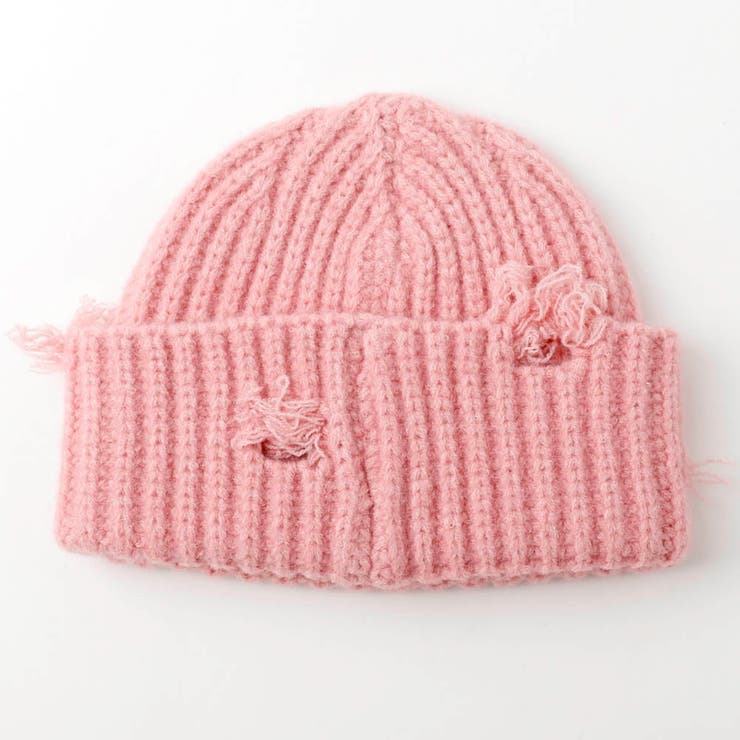 ダメージデザインフロントロゴ刺繍ニットキャップ[品番：VINK0003161