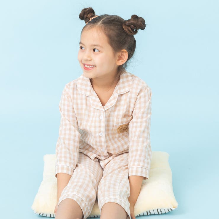 ベアモチーフギンガムチェックパジャマ＋パンツ[品番：VINK0001182