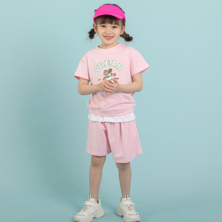 やわらか】ベアプリントスウェットTシャツ＋ショートパンツ[品番