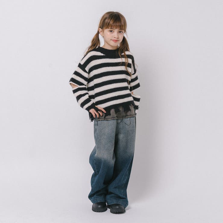 【軽量なのに暖かい"かるポカ"素材】ボーダーリラックスカットデザインニット | URBAN CHERRY | 詳細画像13 
