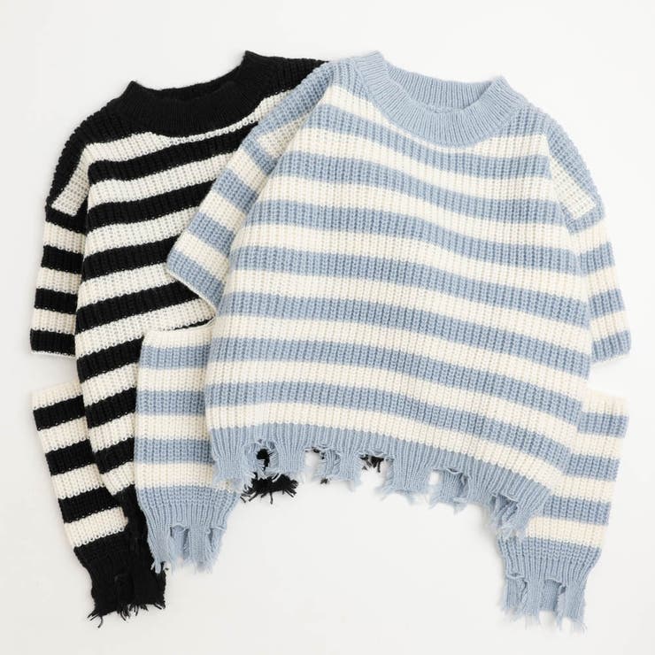 【軽量なのに暖かい"かるポカ"素材】ボーダーリラックスカットデザインニット | URBAN CHERRY | 詳細画像3 