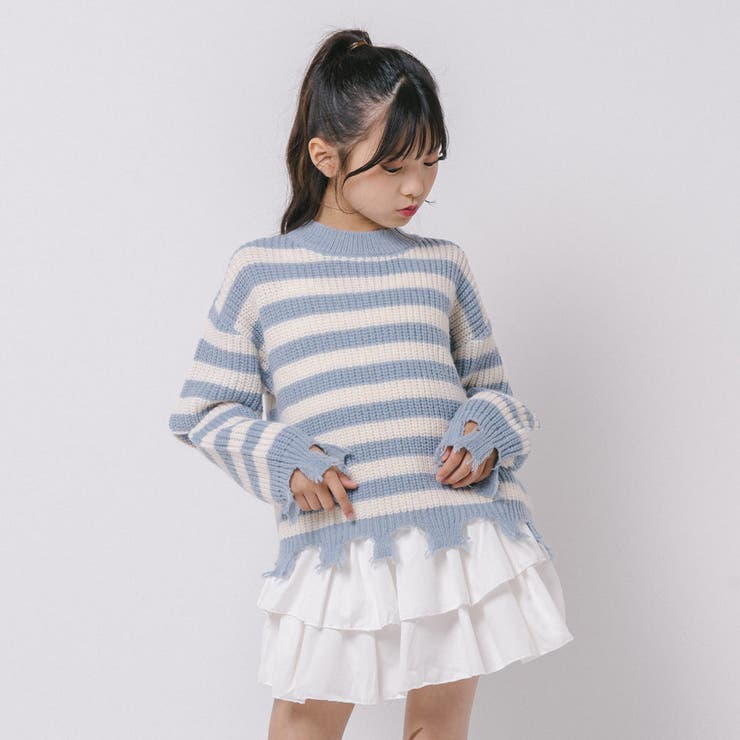 【軽量なのに暖かい"かるポカ"素材】ボーダーリラックスカットデザインニット | URBAN CHERRY | 詳細画像4 