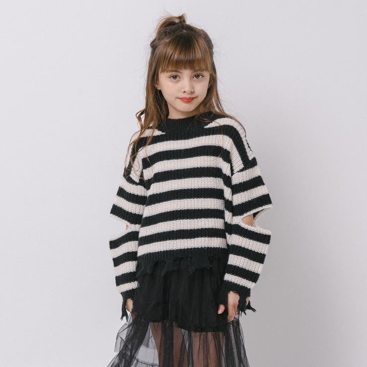 【軽量なのに暖かい"かるポカ"素材】ボーダーリラックスカットデザインニット | URBAN CHERRY | 詳細画像5 