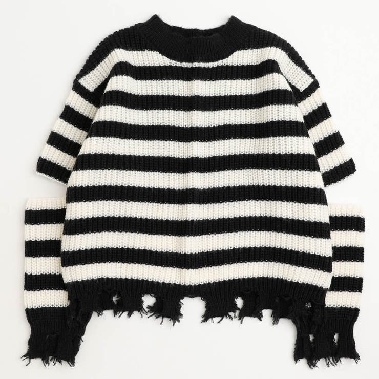 【軽量なのに暖かい"かるポカ"素材】ボーダーリラックスカットデザインニット | URBAN CHERRY | 詳細画像6 