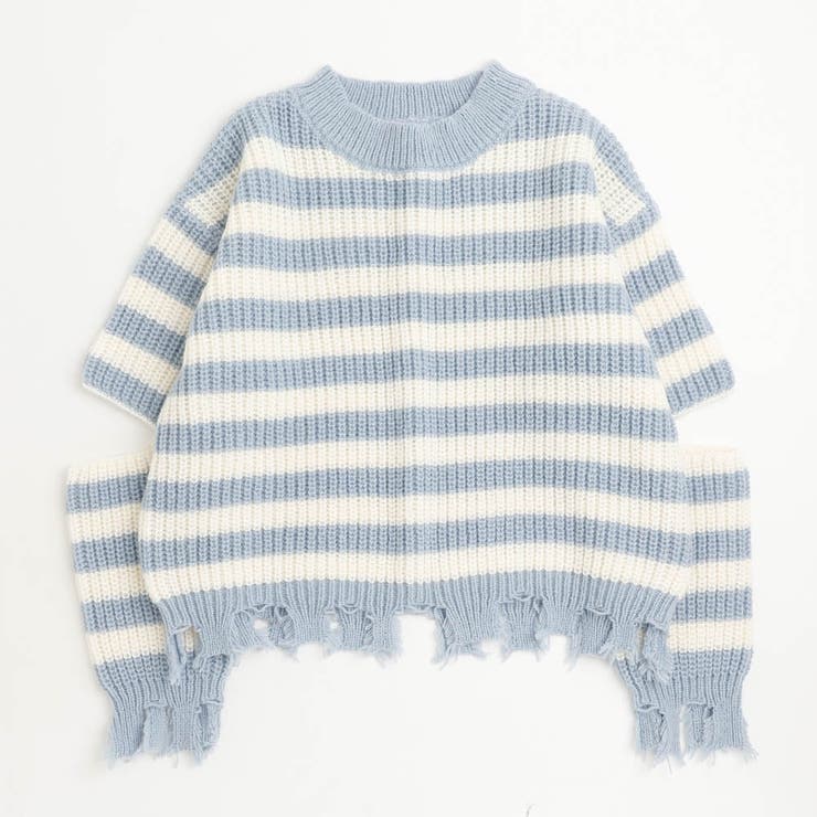 【軽量なのに暖かい"かるポカ"素材】ボーダーリラックスカットデザインニット | URBAN CHERRY | 詳細画像7 