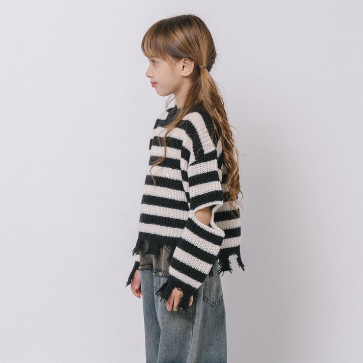 【軽量なのに暖かい"かるポカ"素材】ボーダーリラックスカットデザインニット | URBAN CHERRY | 詳細画像9 