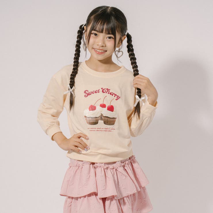 チェリーカップケーキプリント裏毛トレーナー[品番：VINK0003077