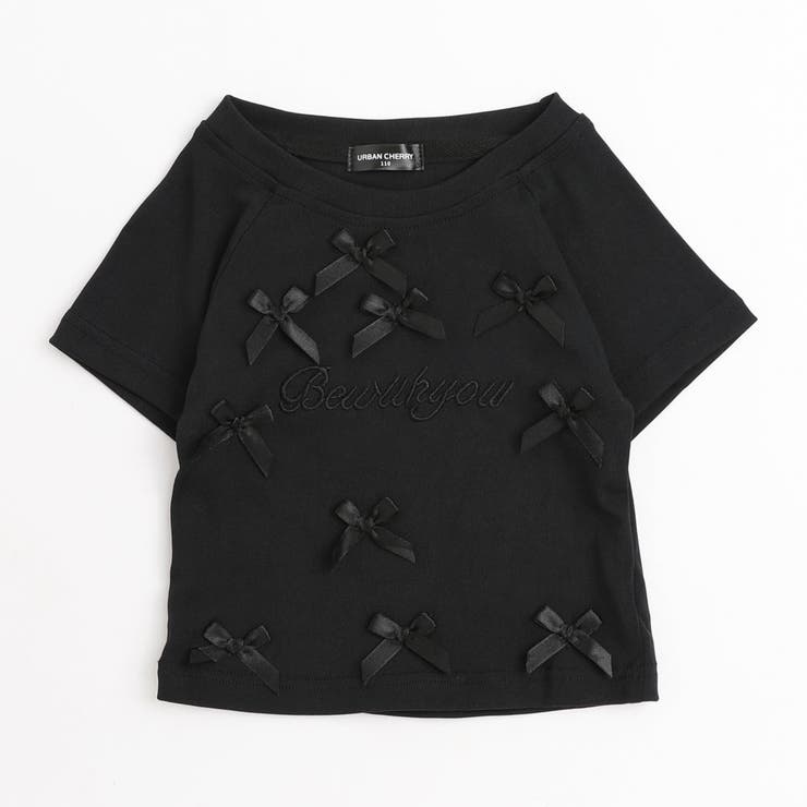 ブラック | フロントロゴ刺繍リボンTシャツ | URBAN CHERRY