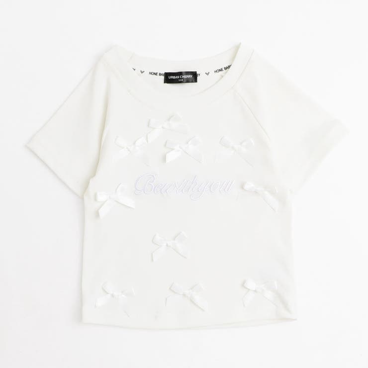 ホワイト | フロントロゴ刺繍リボンTシャツ | URBAN CHERRY