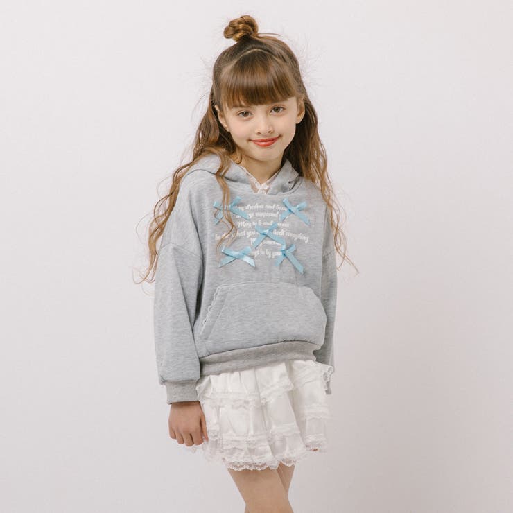 【2点セット】リボンデザインフロントロゴフーディ＋ティアードスカート | URBAN CHERRY | 詳細画像1 