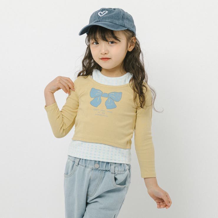 【2点セット】オープンショルダーレイヤードライクプリントトップス＋デニムパンツ | URBAN CHERRY | 詳細画像1 